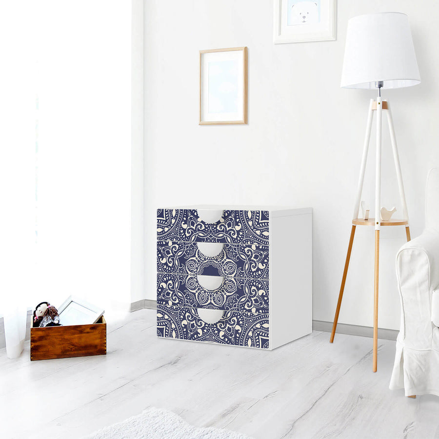 Klebefolie Blue Mandala - IKEA Smastad Kommode - 4 Schubladen - Kinderzimmer