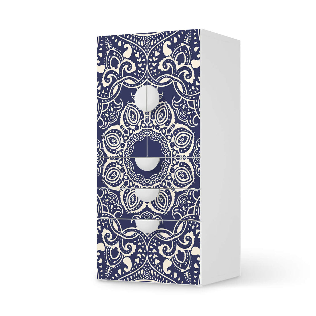 Möbelfolie Blue Mandala - IKEA Smastad kombiniert - 3 Schubladen und 2 kleine Türen  - weiss