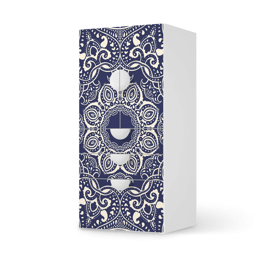 Möbelfolie Blue Mandala - IKEA Smastad kombiniert - 3 Schubladen und 2 kleine Türen  - weiss