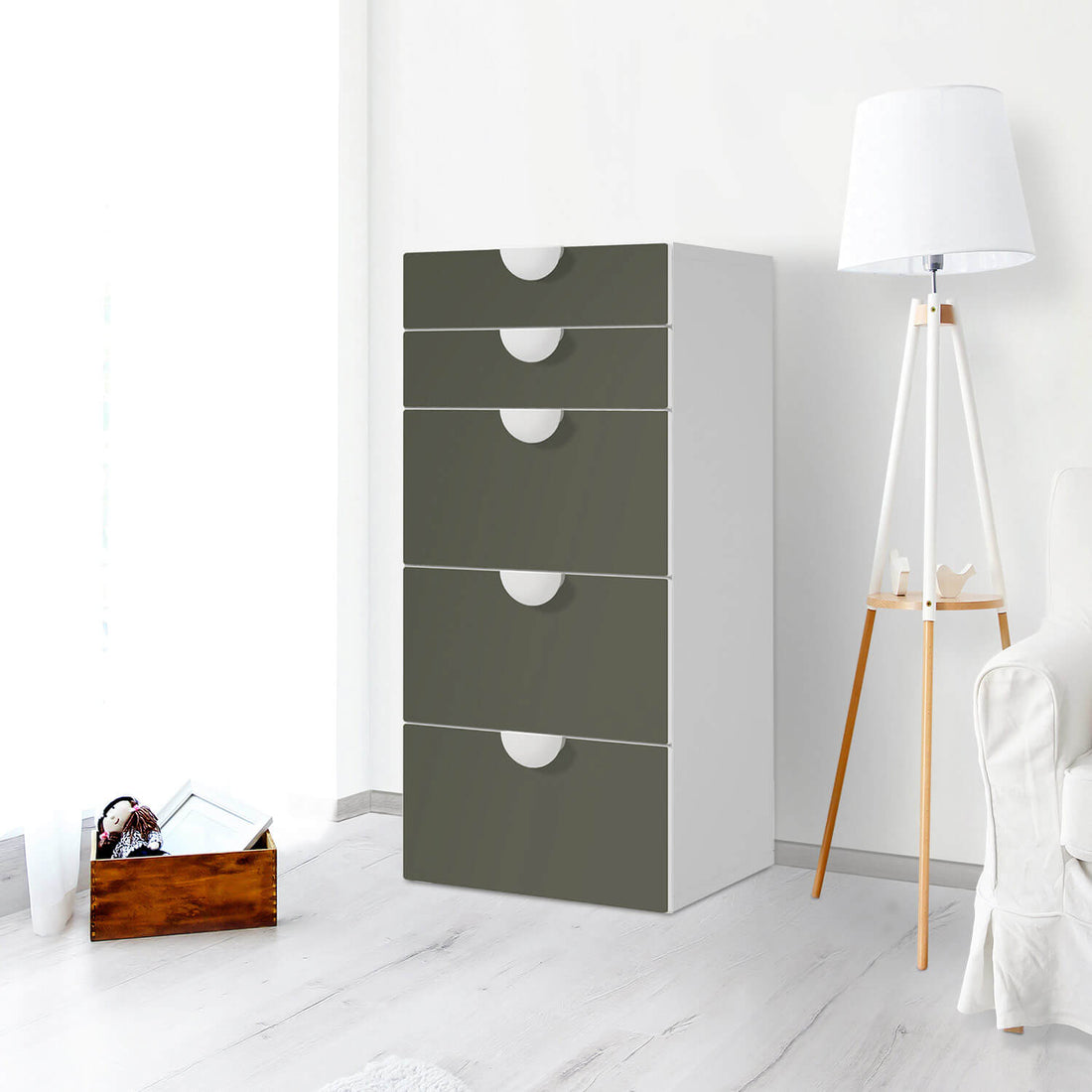 Möbel Klebefolie Braungrau Dark - IKEA Smastad Kommode - 5 Schubladen - Kinderzimmer