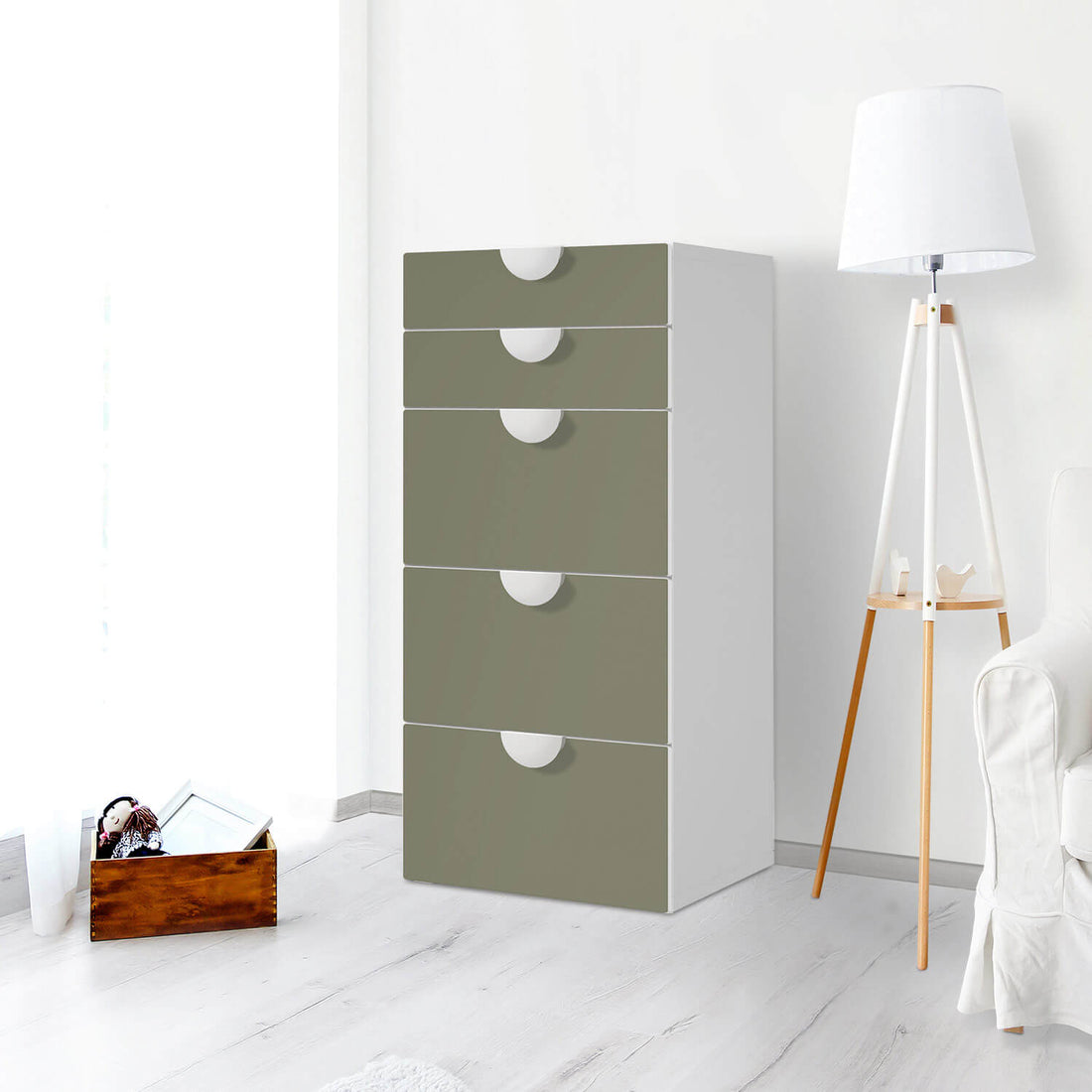 Möbel Klebefolie Braungrau Light - IKEA Smastad Kommode - 5 Schubladen - Kinderzimmer