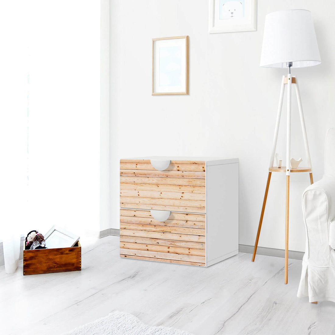 Klebefolie für Möbel Bright Planks - IKEA Smastad Kommode - 2 Schubladen - Kinderzimmer