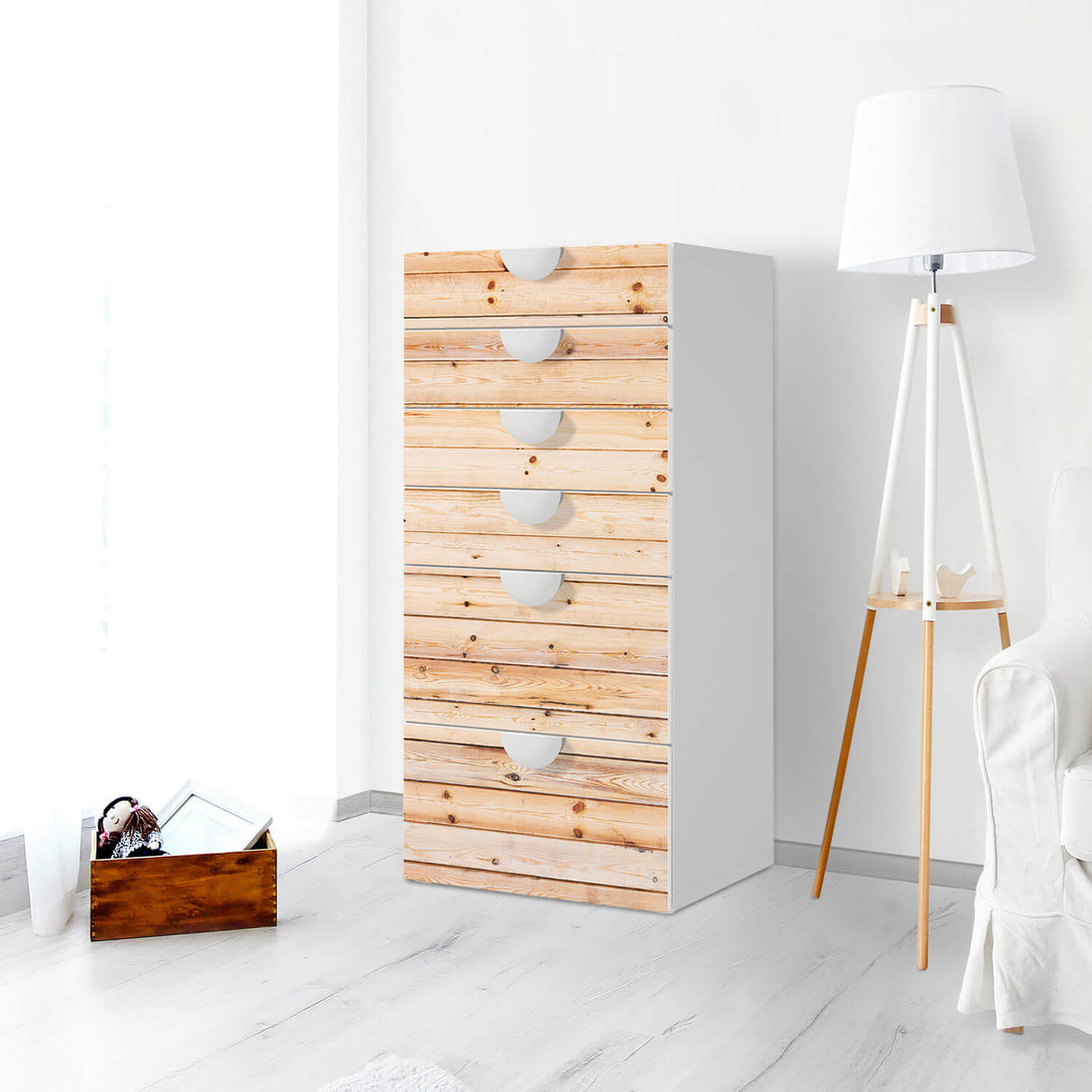 Klebefolie für Möbel Bright Planks - IKEA Smastad Kommode - 6 Schubladen - Kinderzimmer