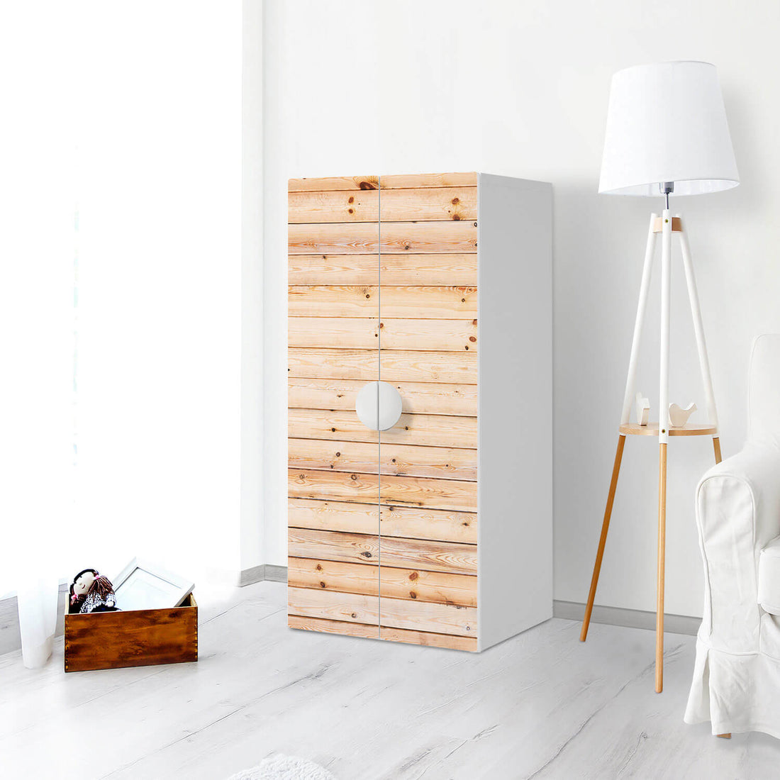 Möbelfolie Bright Planks - IKEA Smastad Schrank - 2 große Türen - Kinderzimmer