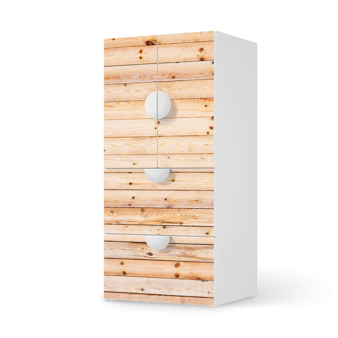 Möbelfolie Bright Planks - IKEA Smastad kombiniert - 2 Schubladen und 2 kleine Türen  - weiss