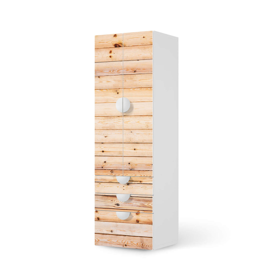 Klebefolie Bright Planks - IKEA Smastad kombiniert - 3 Schubladen und 2 große Türen  - weiss