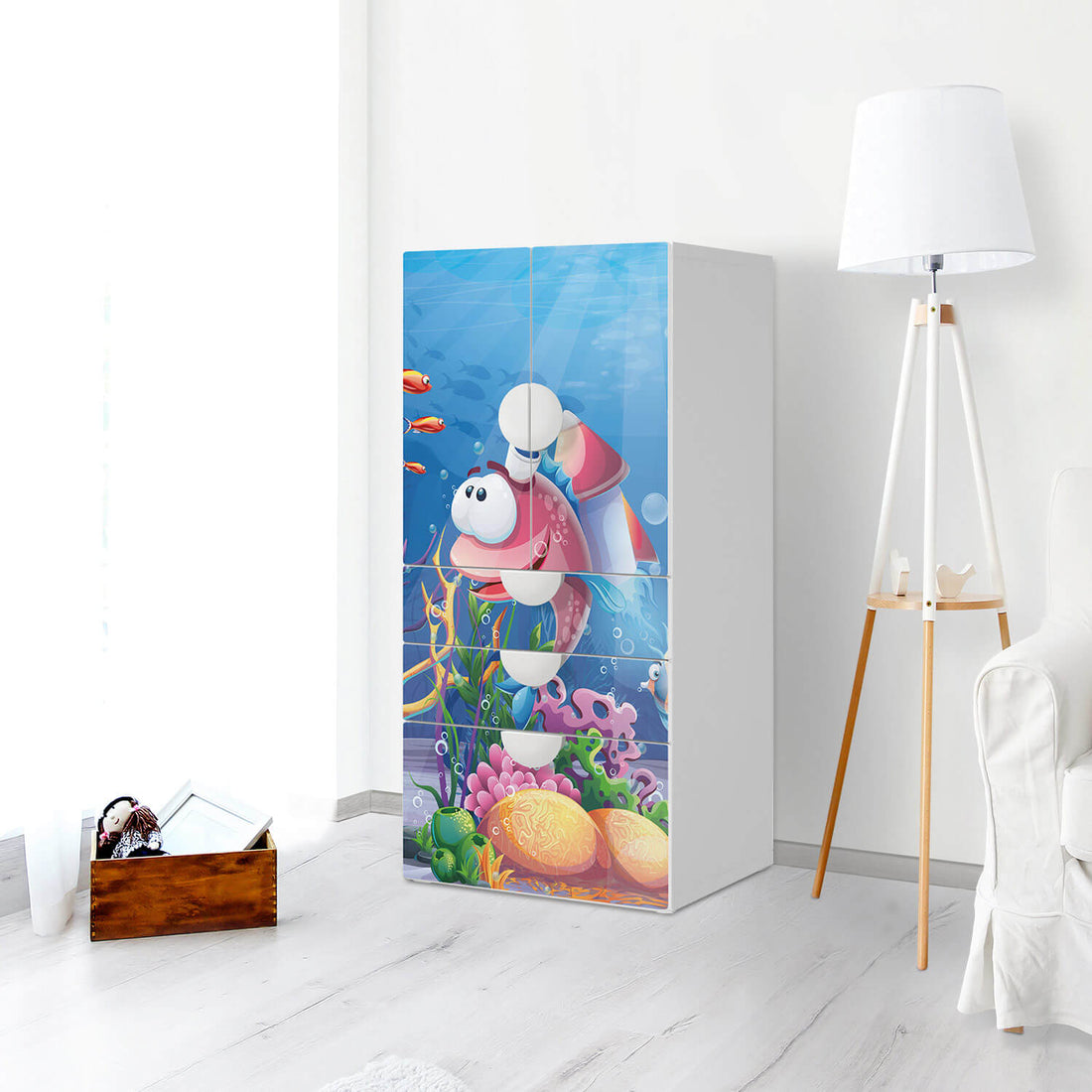 Möbelfolie Bubbles - IKEA Smastad kombiniert - 3 Schubladen und 2 kleine Türen - Kinderzimmer
