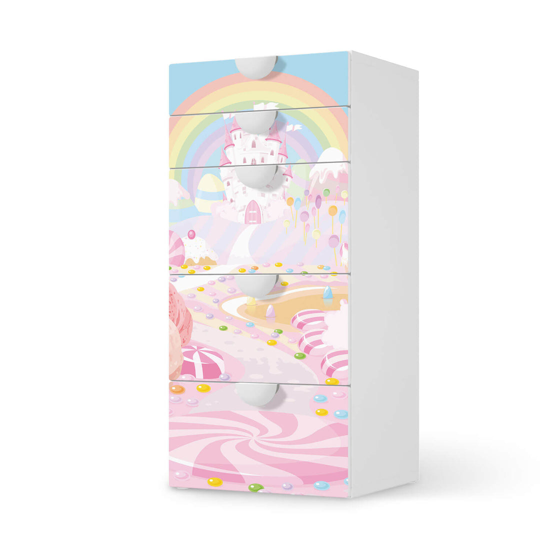 Möbel Klebefolie Candyland - IKEA Smastad Kommode - 5 Schubladen  - weiss