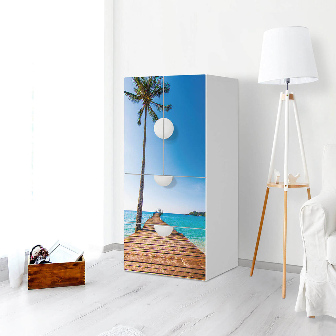 Möbelfolie Caribbean - IKEA Smastad kombiniert - 2 Schubladen und 2 kleine Türen - Kinderzimmer