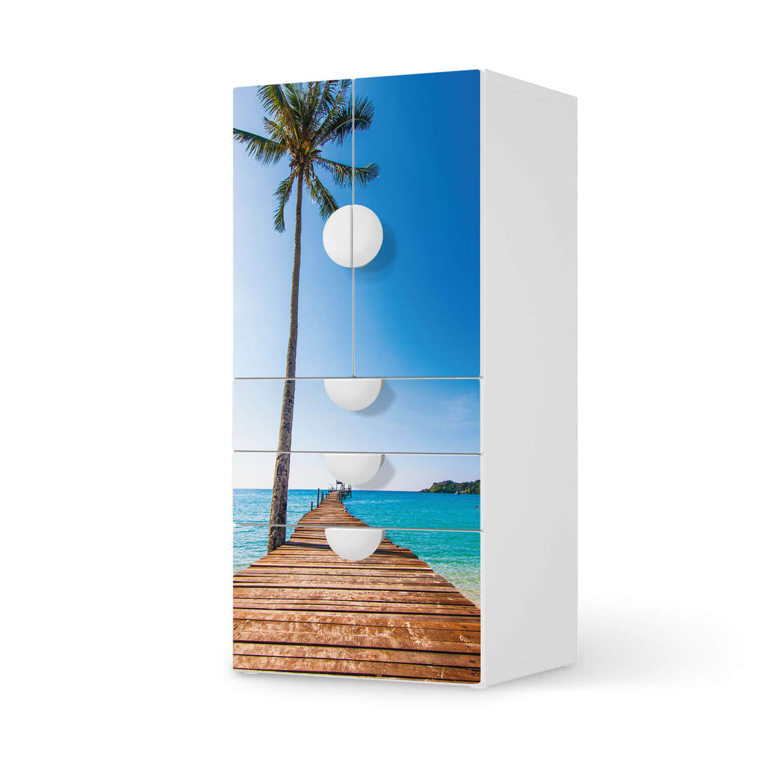 Möbelfolie Caribbean - IKEA Smastad kombiniert - 3 Schubladen und 2 kleine Türen  - weiss