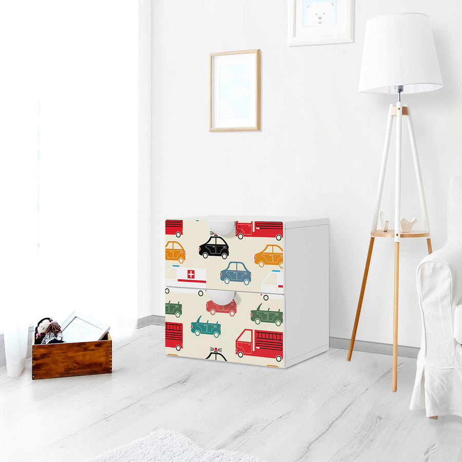 Klebefolie für Möbel Cars - IKEA Smastad Kommode - 2 Schubladen - Kinderzimmer