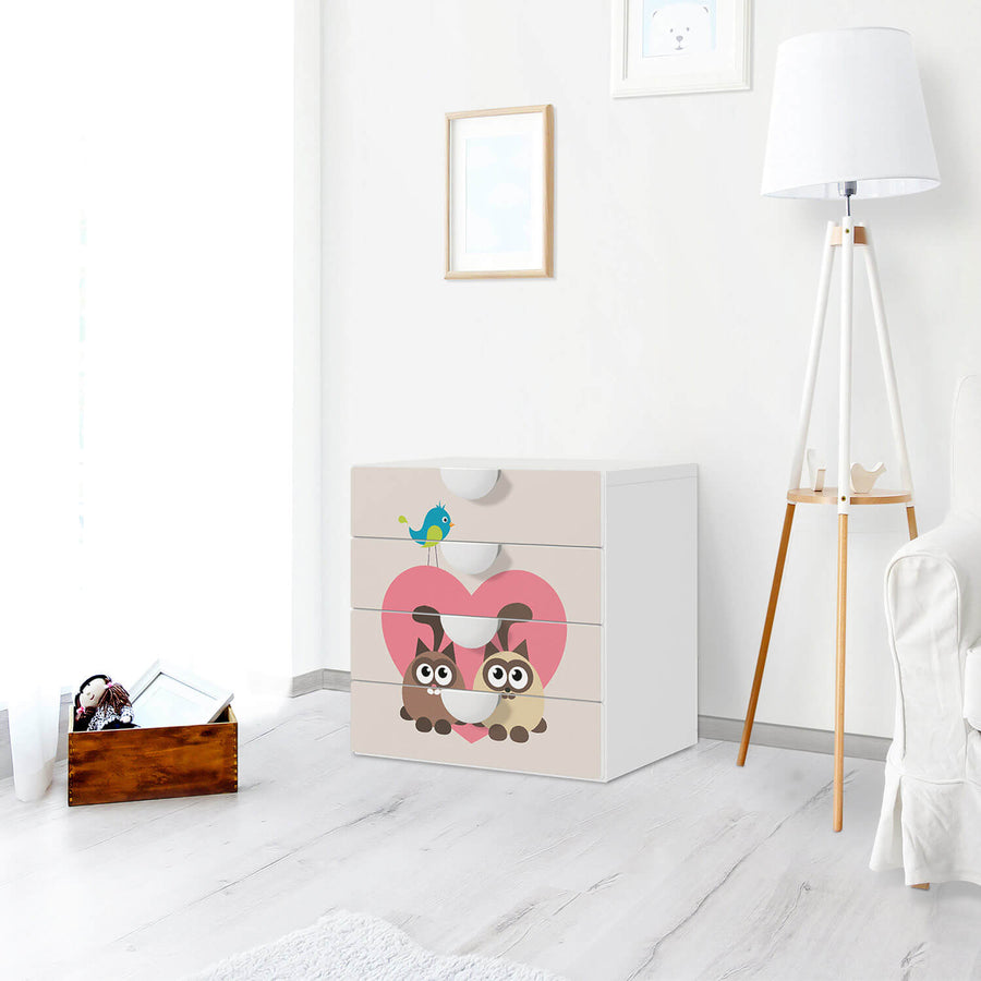 Klebefolie Cats Heart - IKEA Smastad Kommode - 4 Schubladen - Kinderzimmer