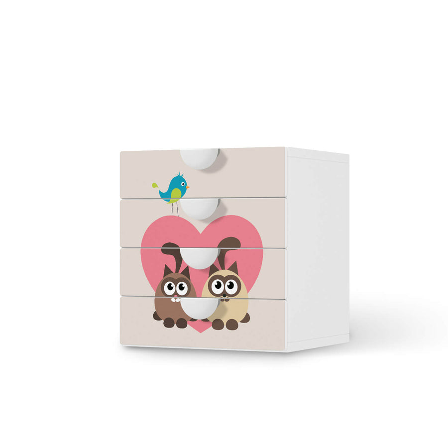 Klebefolie Cats Heart - IKEA Smastad Kommode - 4 Schubladen  - weiss