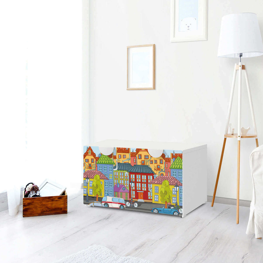 Möbelfolie City Life - IKEA Smastad Bank mit Kasten - Kinderzimmer
