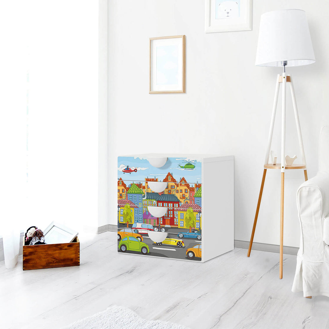 Klebefolie City Life - IKEA Smastad Kommode - 4 Schubladen - Kinderzimmer