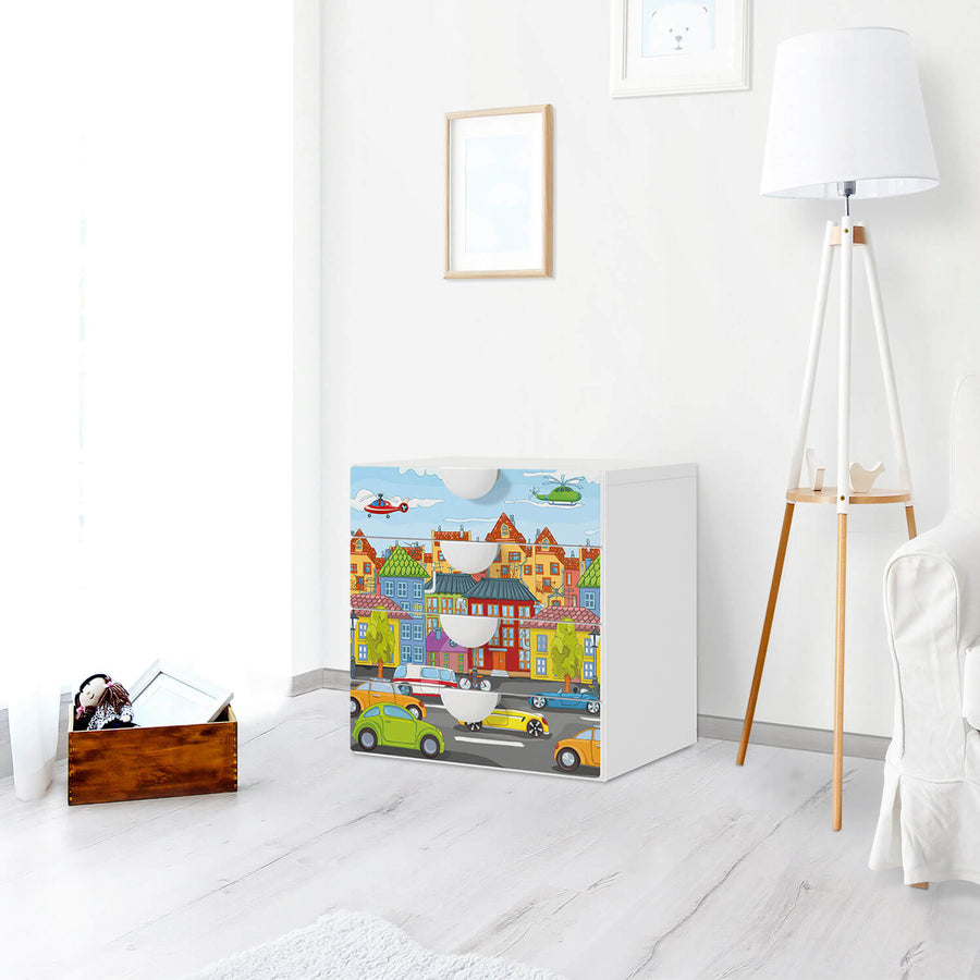 Klebefolie City Life - IKEA Smastad Kommode - 4 Schubladen - Kinderzimmer