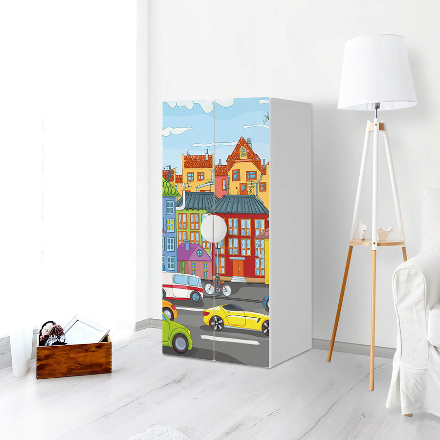 Möbelfolie City Life - IKEA Smastad Schrank - 2 große Türen - Kinderzimmer