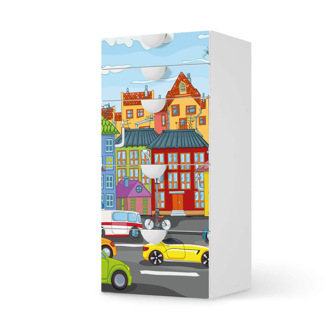 Möbel Klebefolie City Life - IKEA Smastad Kommode - 5 Schubladen  - weiss