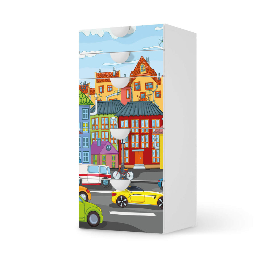 Möbel Klebefolie City Life - IKEA Smastad Kommode - 5 Schubladen  - weiss