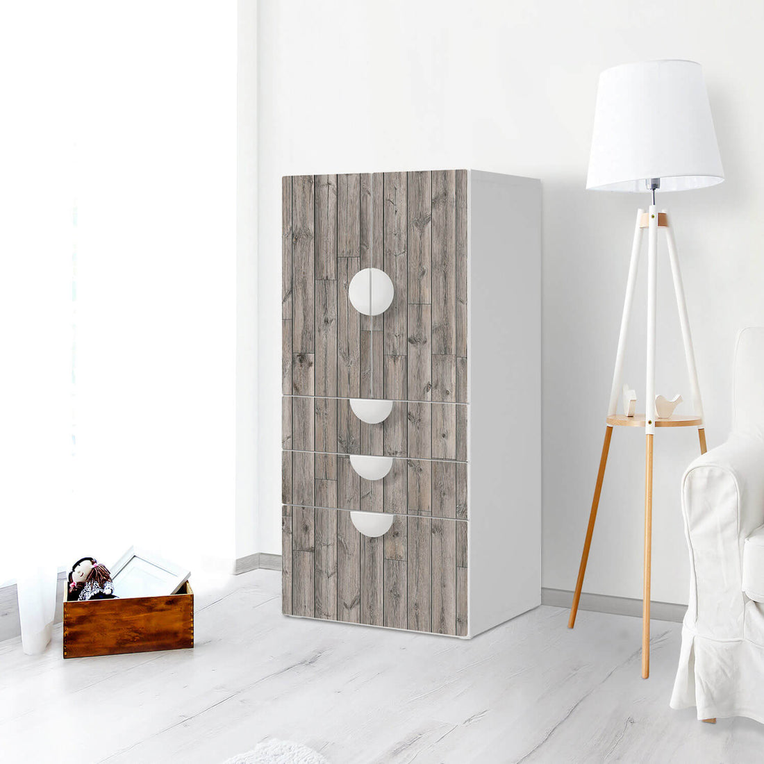 Möbelfolie Dark washed - IKEA Smastad kombiniert - 3 Schubladen und 2 kleine Türen - Kinderzimmer