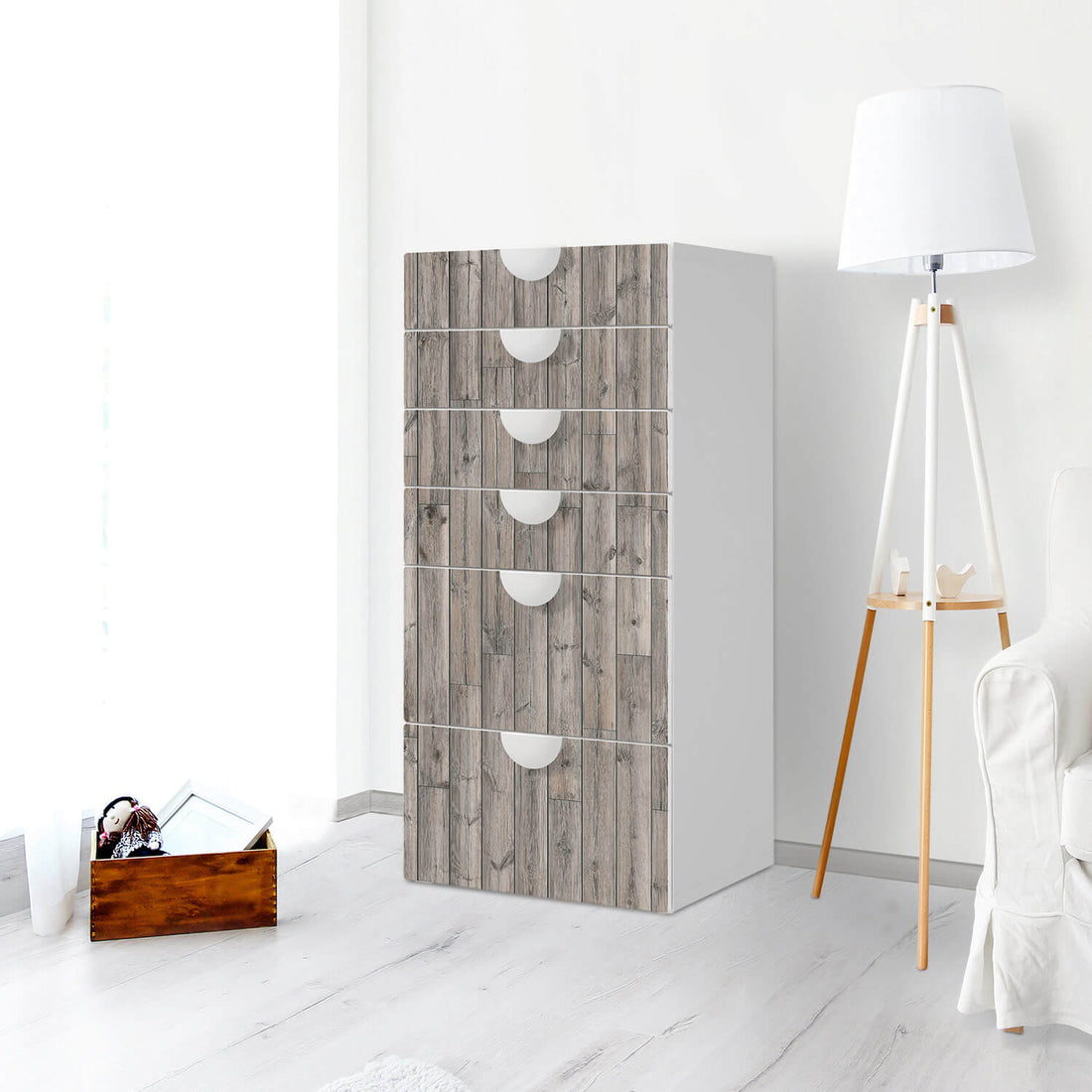 Klebefolie für Möbel Dark washed - IKEA Smastad Kommode - 6 Schubladen - Kinderzimmer
