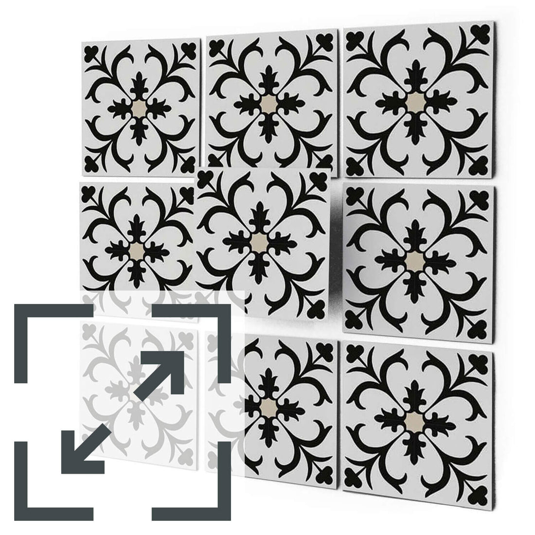 Fliesenaufkleber Eigenes Maß Main - Black Flower Pattern