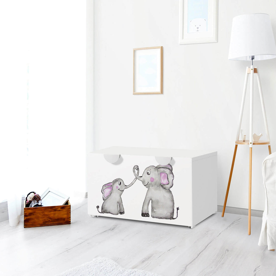 Möbelfolie Elefanten - IKEA Smastad Bank mit Kasten - Kinderzimmer