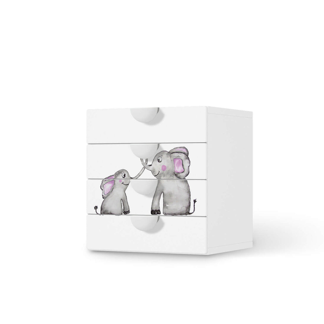 Klebefolie Elefanten - IKEA Smastad Kommode - 4 Schubladen  - weiss