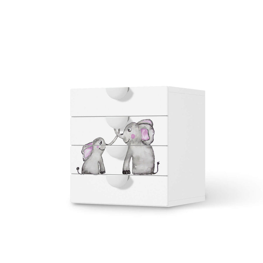 Klebefolie Elefanten - IKEA Smastad Kommode - 4 Schubladen  - weiss