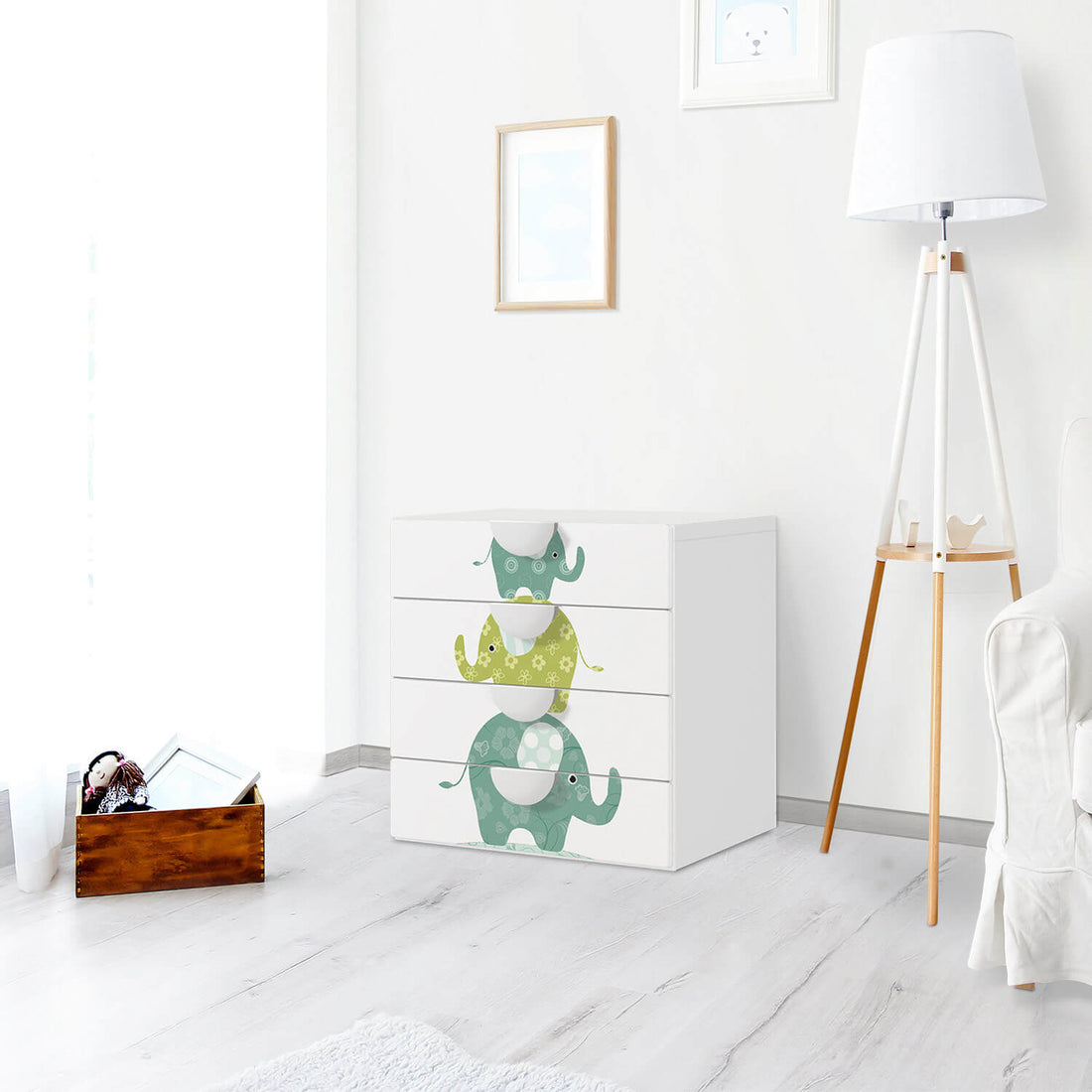 Klebefolie Elephants - IKEA Smastad Kommode - 4 Schubladen - Kinderzimmer