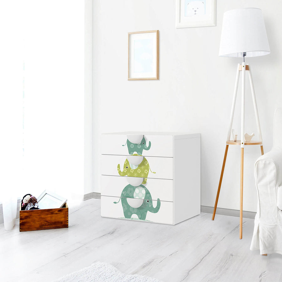 Klebefolie Elephants - IKEA Smastad Kommode - 4 Schubladen - Kinderzimmer