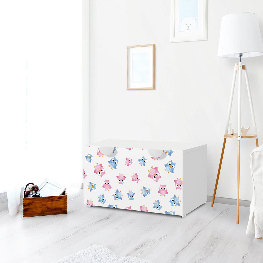 Möbelfolie Eulenparty - IKEA Smastad Bank mit Kasten - Kinderzimmer