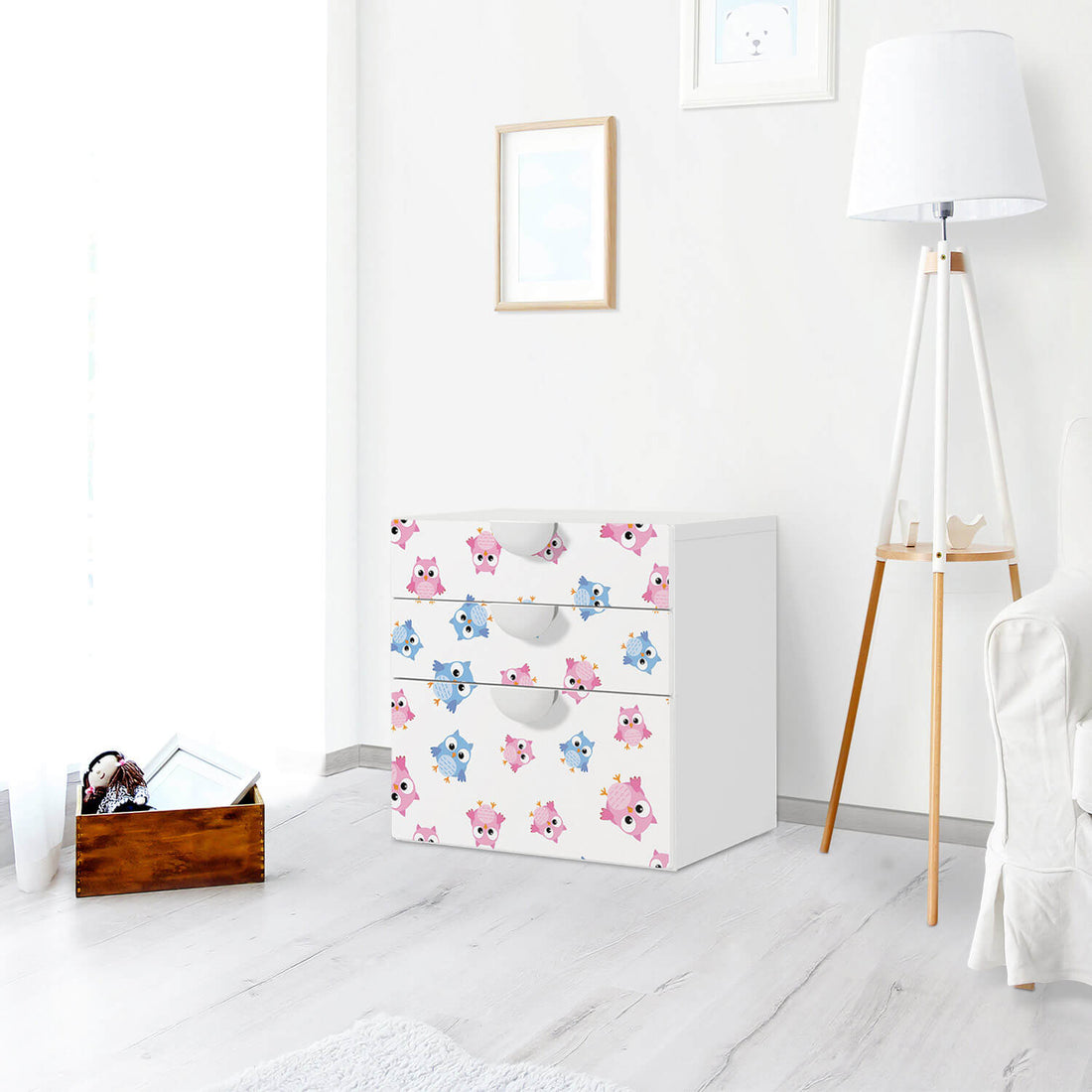 Folie für Möbel Eulenparty - IKEA Smastad Kommode - 3 Schubladen - Kinderzimmer