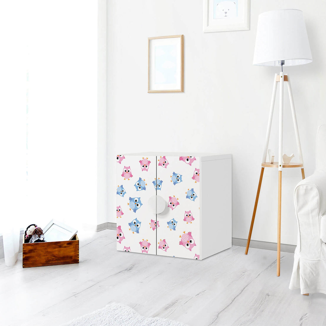 Selbstklebende Folie Eulenparty - IKEA Smastad Schrank - 2 kleine Türen - Kinderzimmer
