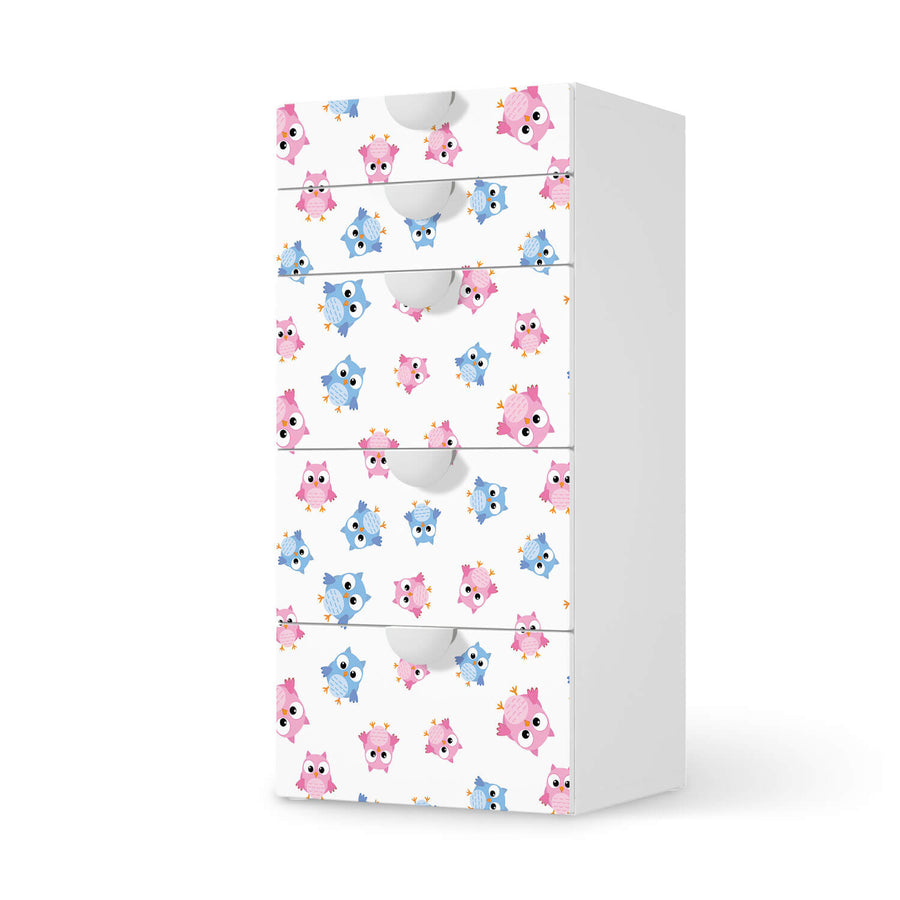Möbel Klebefolie Eulenparty - IKEA Smastad Kommode - 5 Schubladen  - weiss