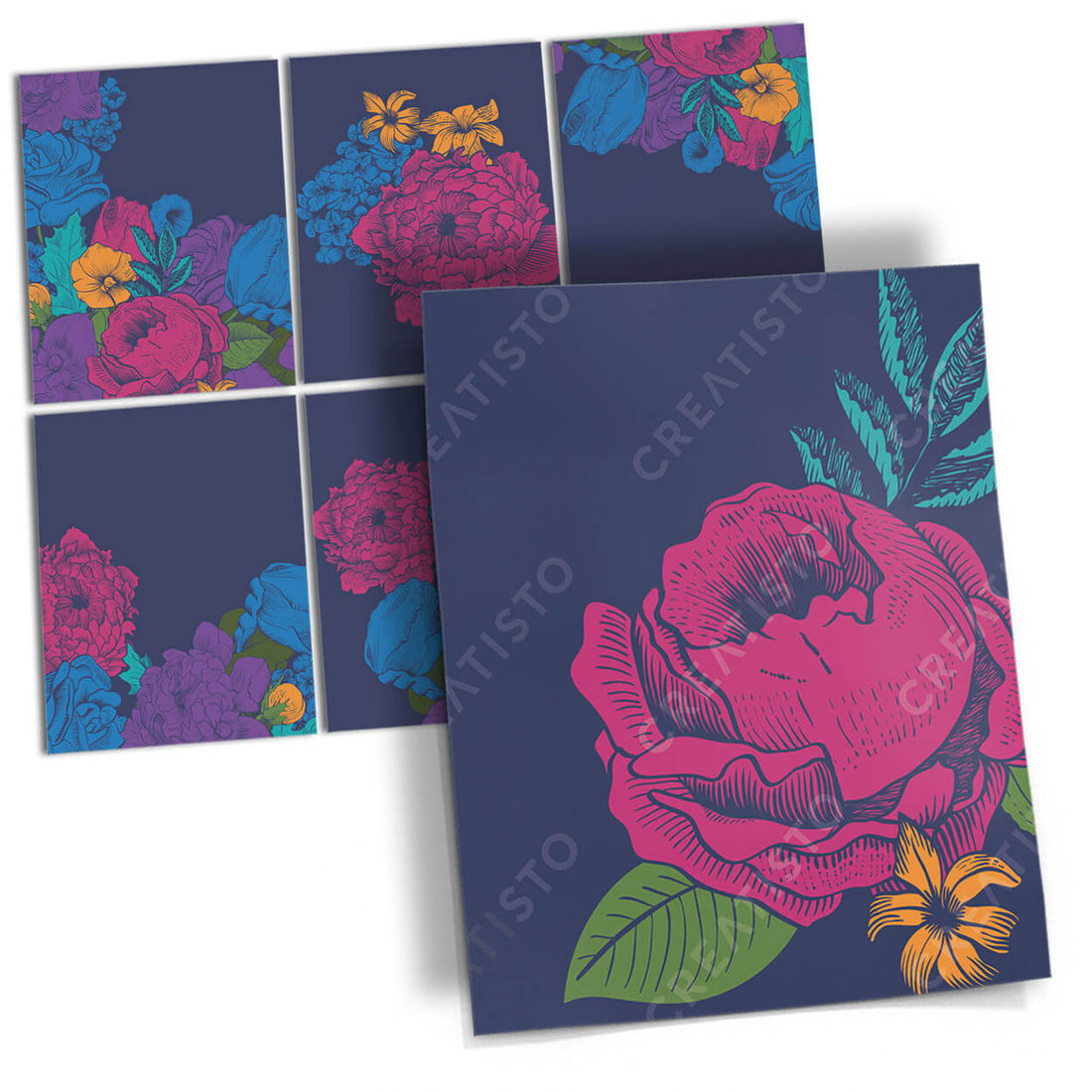 Fliesenaufkleber rechteckig Küche Musterfolie Main - Blumenmuster