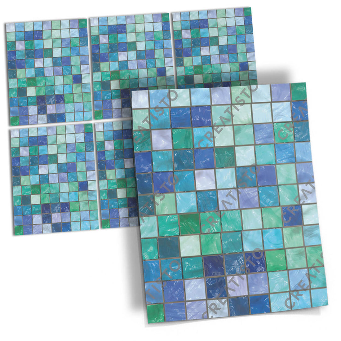Fliesenaufkleber rechteckig Küche Musterfolie Main - Mosaik Grün-Blau