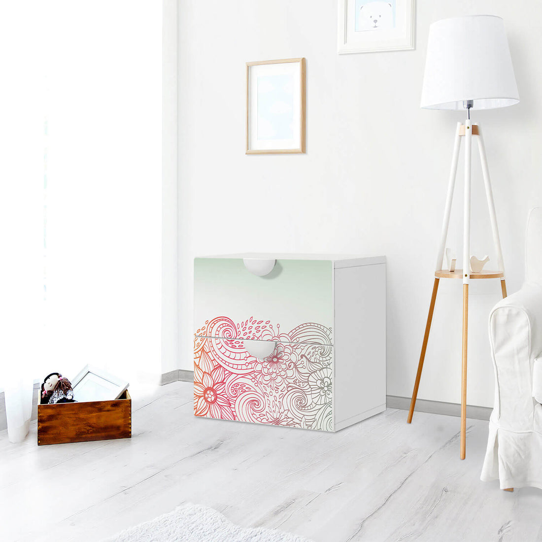 Klebefolie für Möbel Floral Doodle - IKEA Smastad Kommode - 2 Schubladen - Kinderzimmer