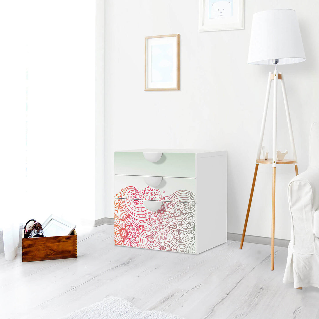 Folie für Möbel Floral Doodle - IKEA Smastad Kommode - 3 Schubladen - Kinderzimmer