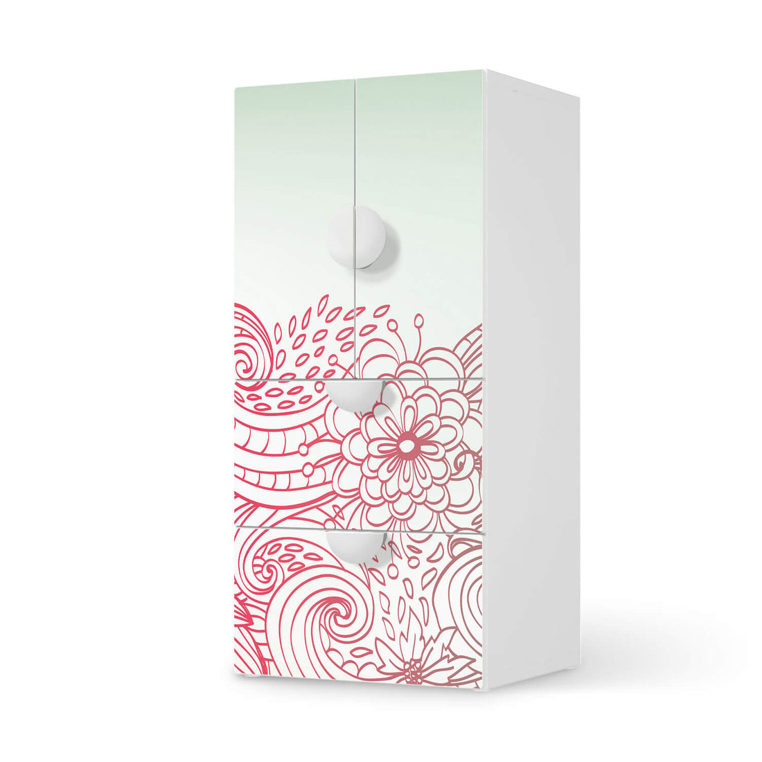 Möbelfolie Floral Doodle - IKEA Smastad kombiniert - 2 Schubladen und 2 kleine Türen  - weiss