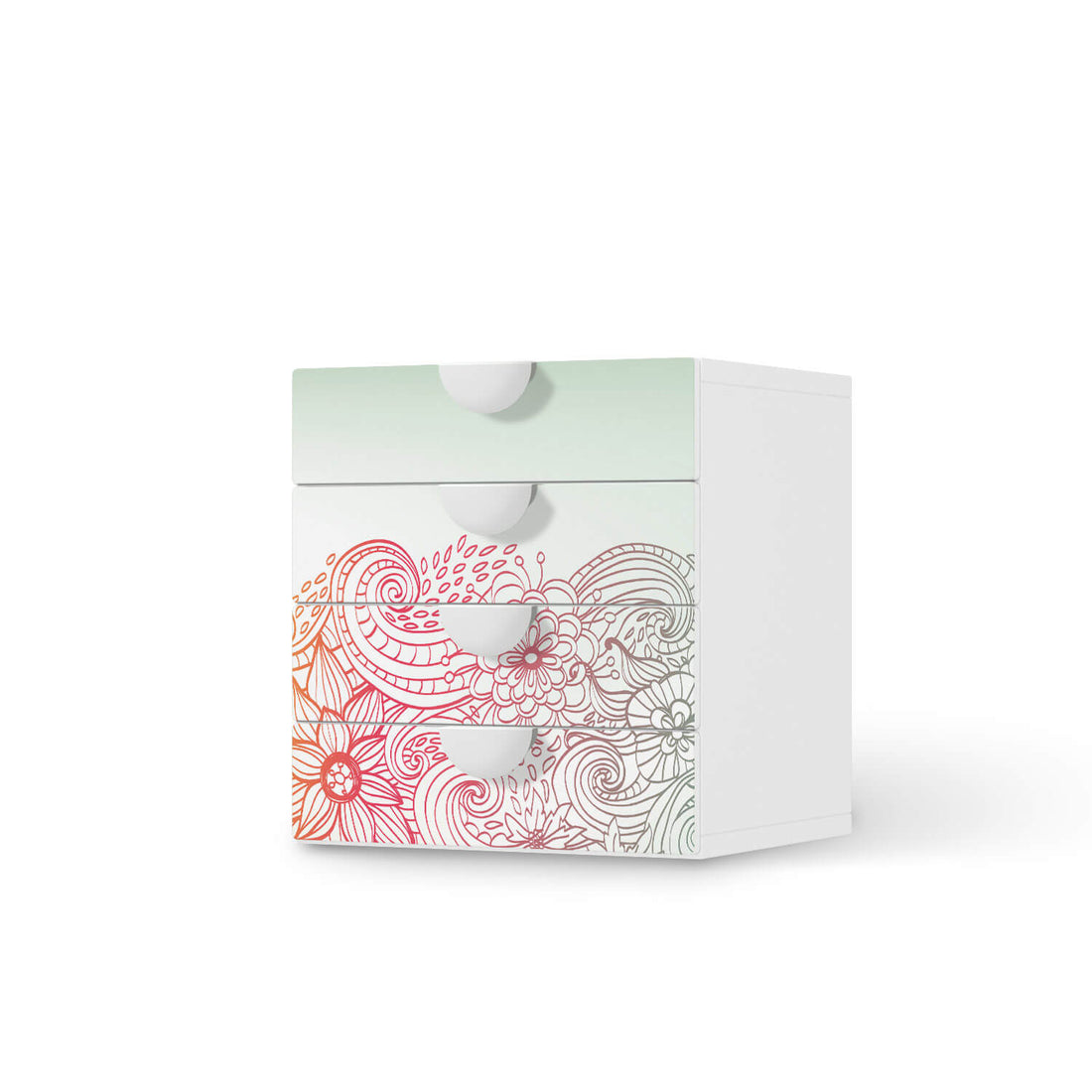 Klebefolie Floral Doodle - IKEA Smastad Kommode - 4 Schubladen  - weiss