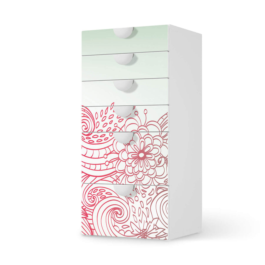 Klebefolie für Möbel Floral Doodle - IKEA Smastad Kommode - 6 Schubladen  - weiss