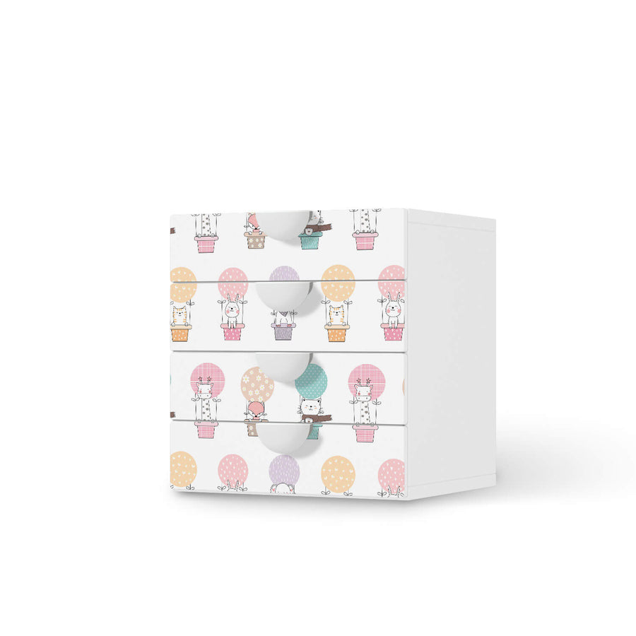 Klebefolie Flying Animals - IKEA Smastad Kommode - 4 Schubladen  - weiss