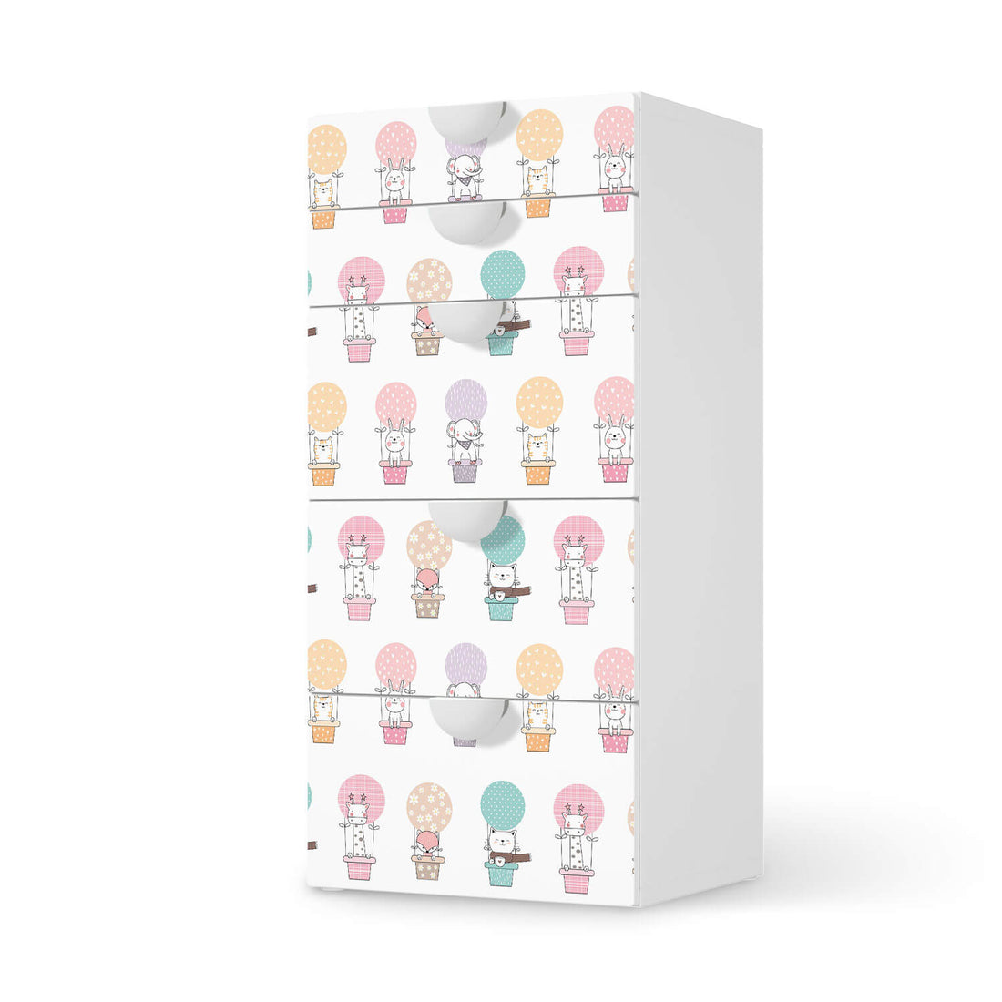 Möbel Klebefolie Flying Animals - IKEA Smastad Kommode - 5 Schubladen  - weiss
