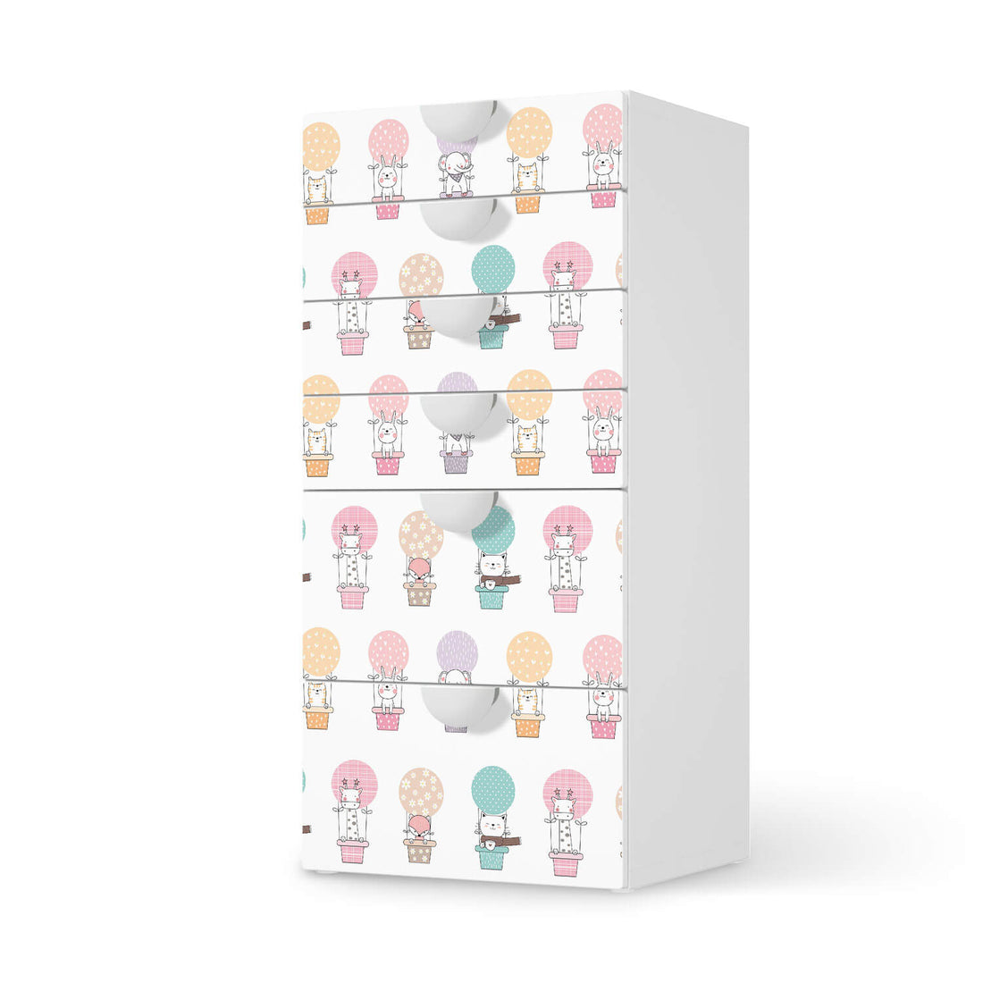 Klebefolie für Möbel Flying Animals - IKEA Smastad Kommode - 6 Schubladen  - weiss