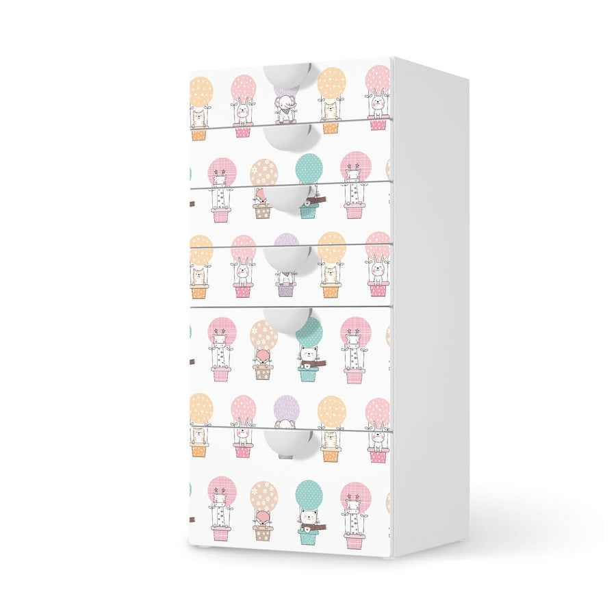 Klebefolie für Möbel Flying Animals - IKEA Smastad Kommode - 6 Schubladen  - weiss