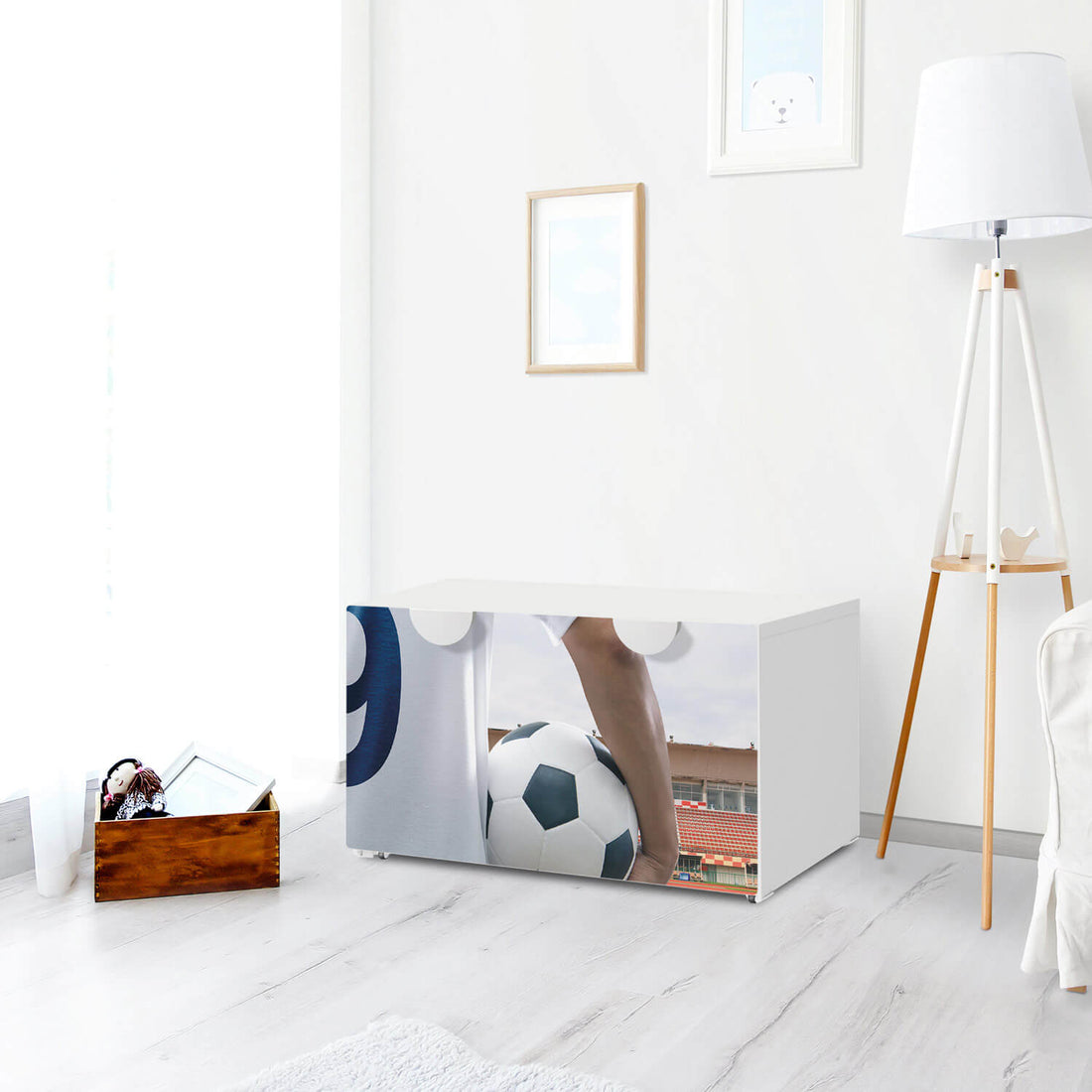 Möbelfolie Footballmania - IKEA Smastad Bank mit Kasten - Kinderzimmer