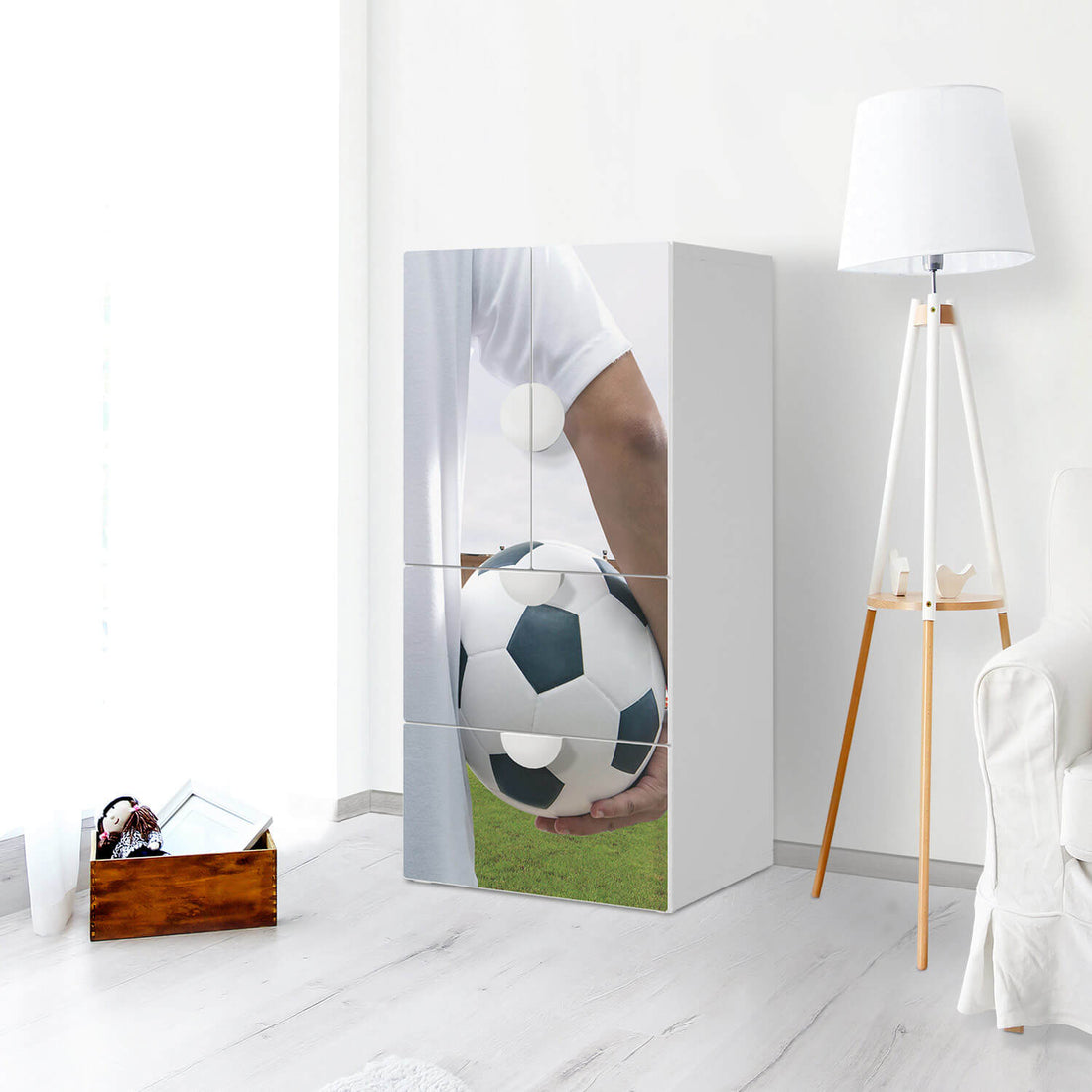 Möbelfolie Footballmania - IKEA Smastad kombiniert - 2 Schubladen und 2 kleine Türen - Kinderzimmer