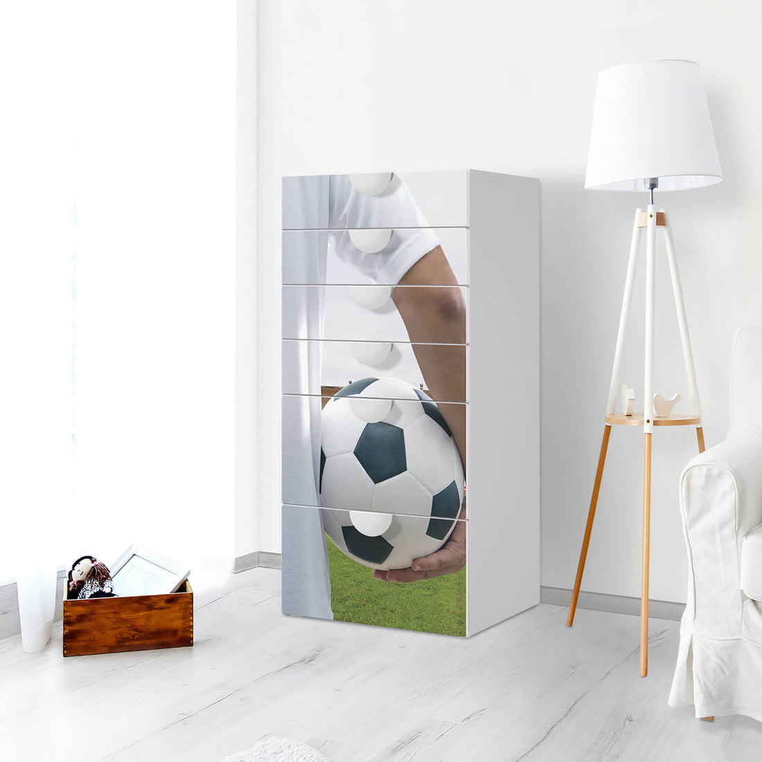 Klebefolie für Möbel Footballmania - IKEA Smastad Kommode - 6 Schubladen - Kinderzimmer