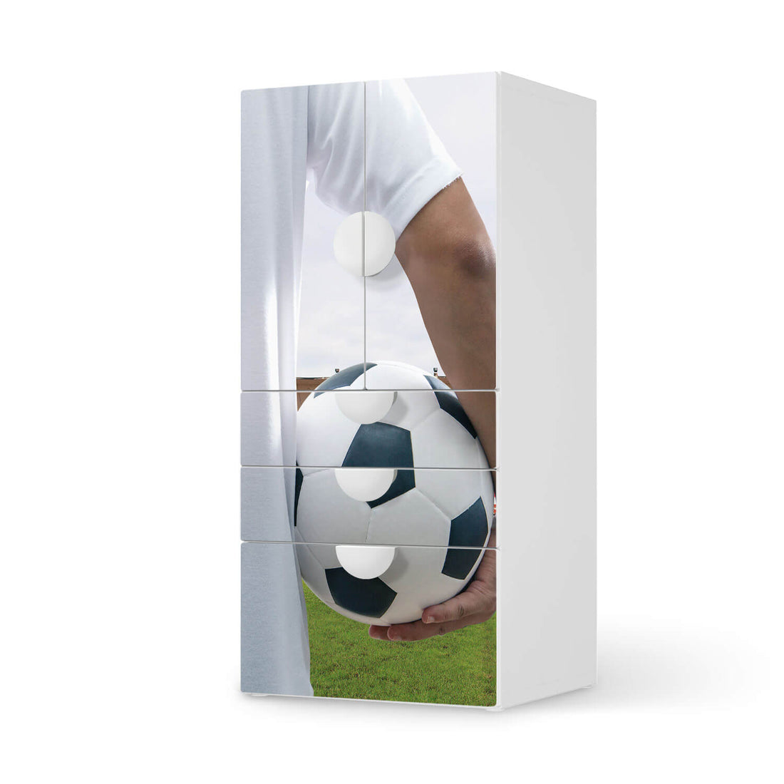 Möbelfolie Footballmania - IKEA Smastad kombiniert - 3 Schubladen und 2 kleine Türen  - weiss